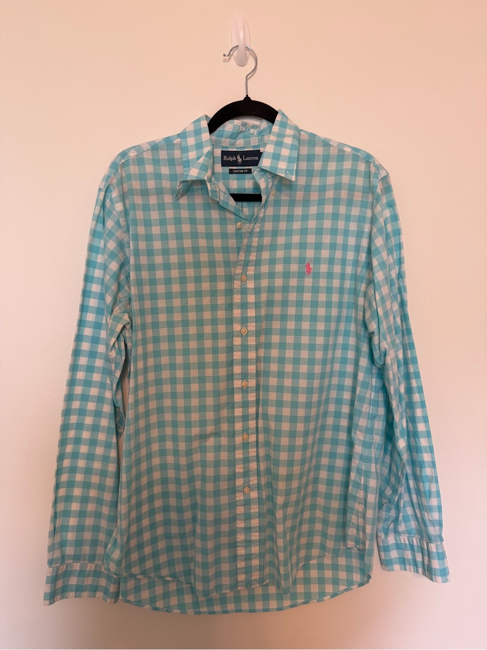 Ralph Lauren Aqua and White Gingham Button-Down Shirt